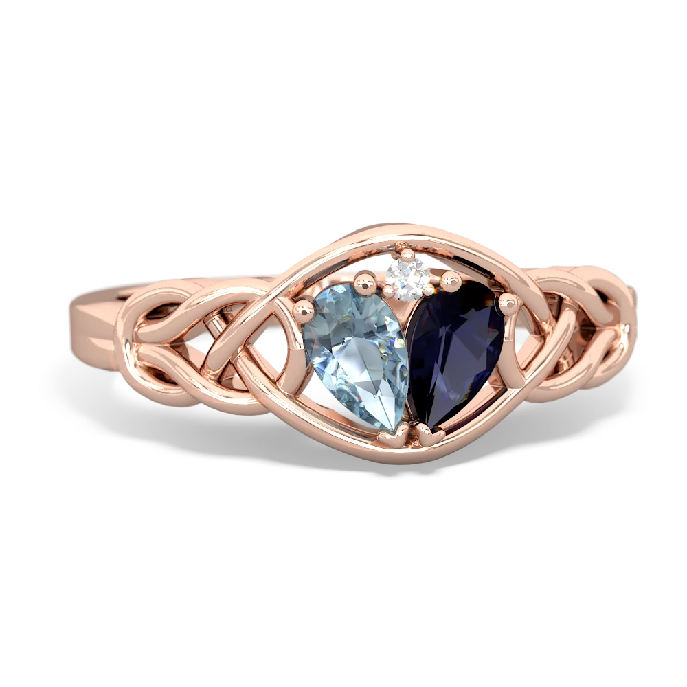 Aquamarine Celtic Love Knot 14K Rose Gold ring R5420