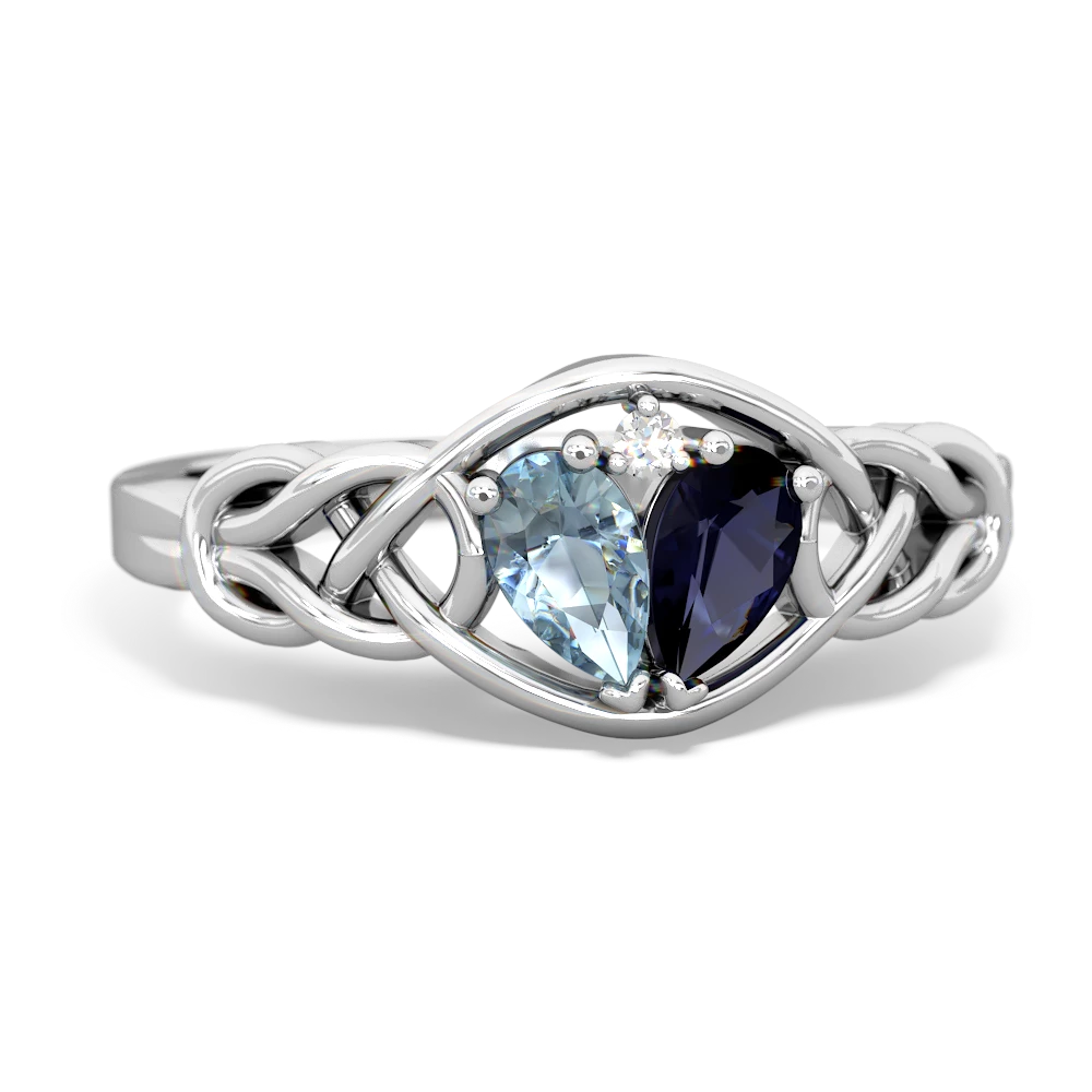 Aquamarine Celtic Love Knot 14K White Gold ring R5420