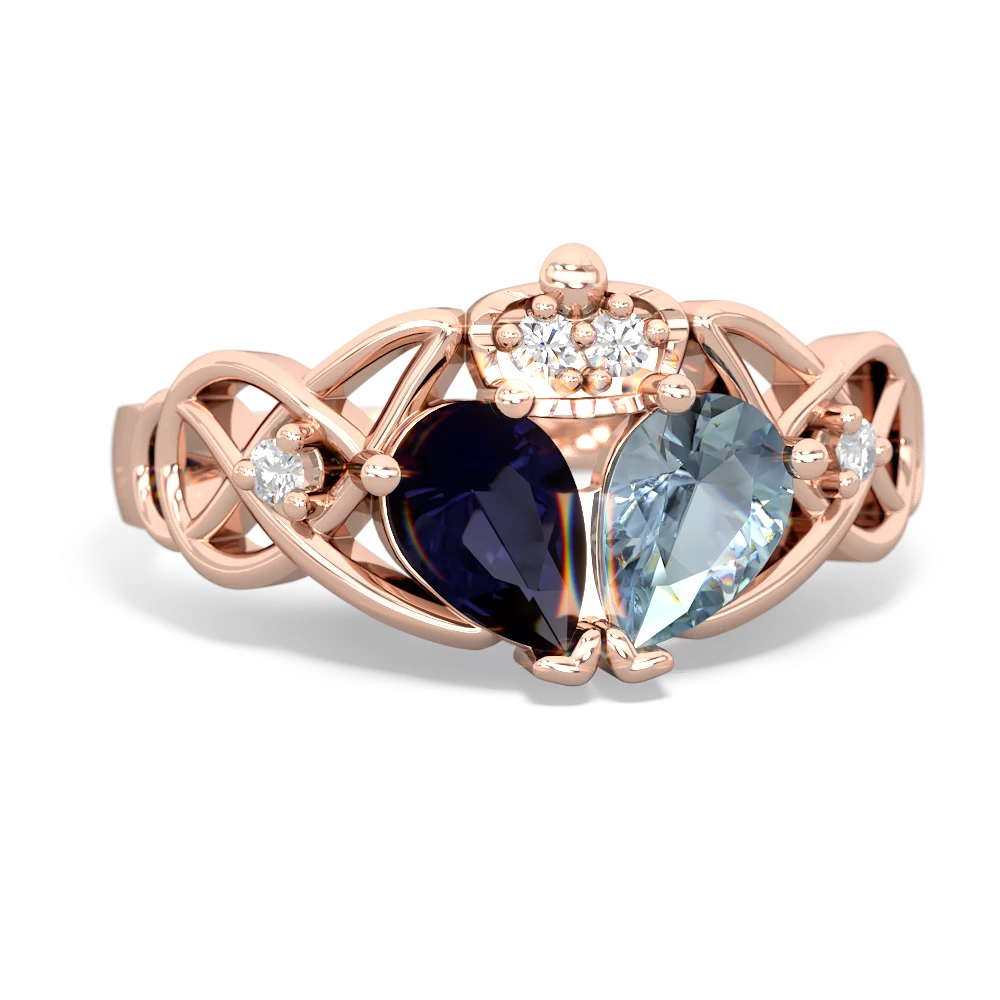 Aquamarine 'One Heart' Celtic Knot Claddagh 14K Rose Gold ring R5322