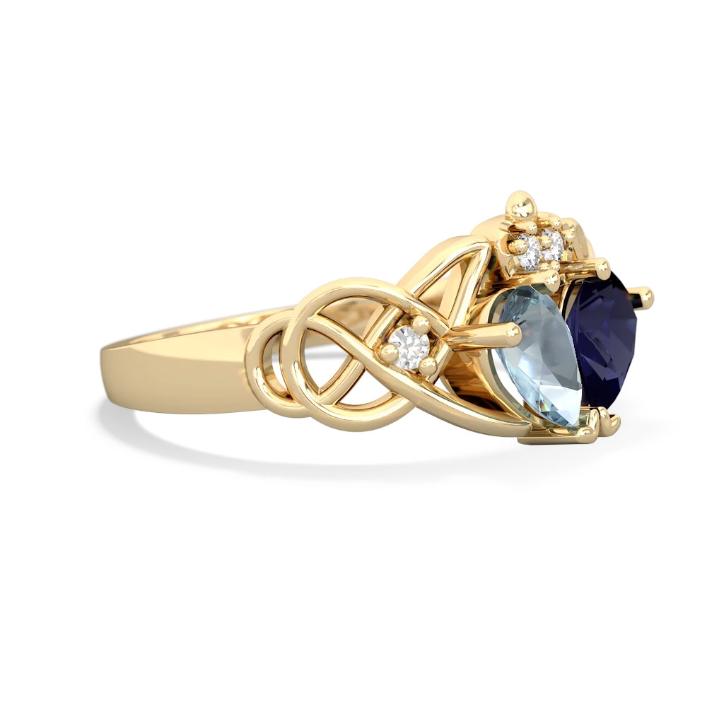 Aquamarine 'One Heart' Celtic Knot Claddagh 14K Yellow Gold ring R5322