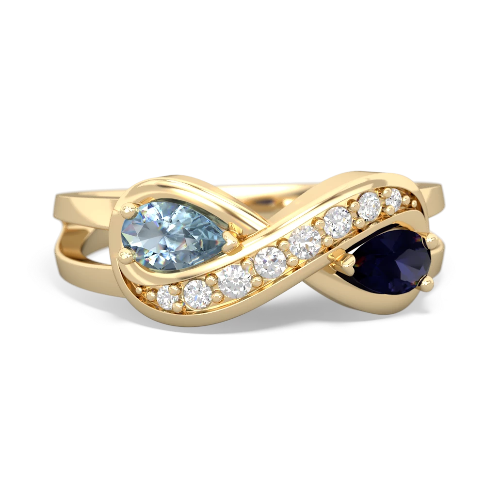 Aquamarine Diamond Infinity 14K Yellow Gold ring R5390