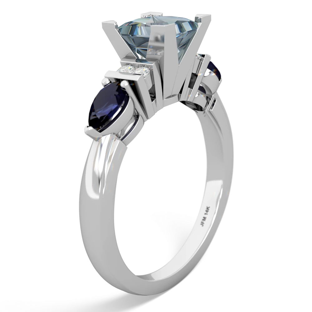 Aquamarine 6Mm Princess Eternal Embrace Engagement 14K White Gold ring C2002