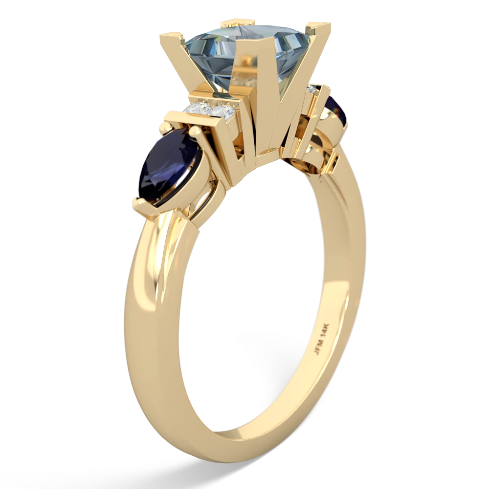 Aquamarine 6Mm Princess Eternal Embrace Engagement 14K Yellow Gold ring C2002