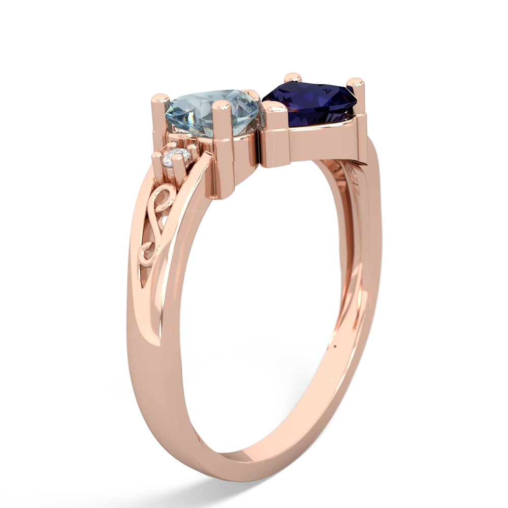 Aquamarine Snuggling Hearts 14K Rose Gold ring R2178