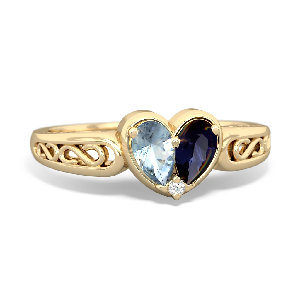 Aquamarine Filligree 'One Heart' 14K Yellow Gold ring R5070