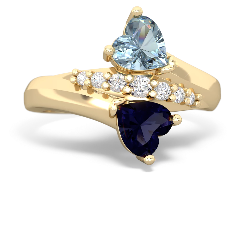 Aquamarine Heart To Heart 14K Yellow Gold ring R2064