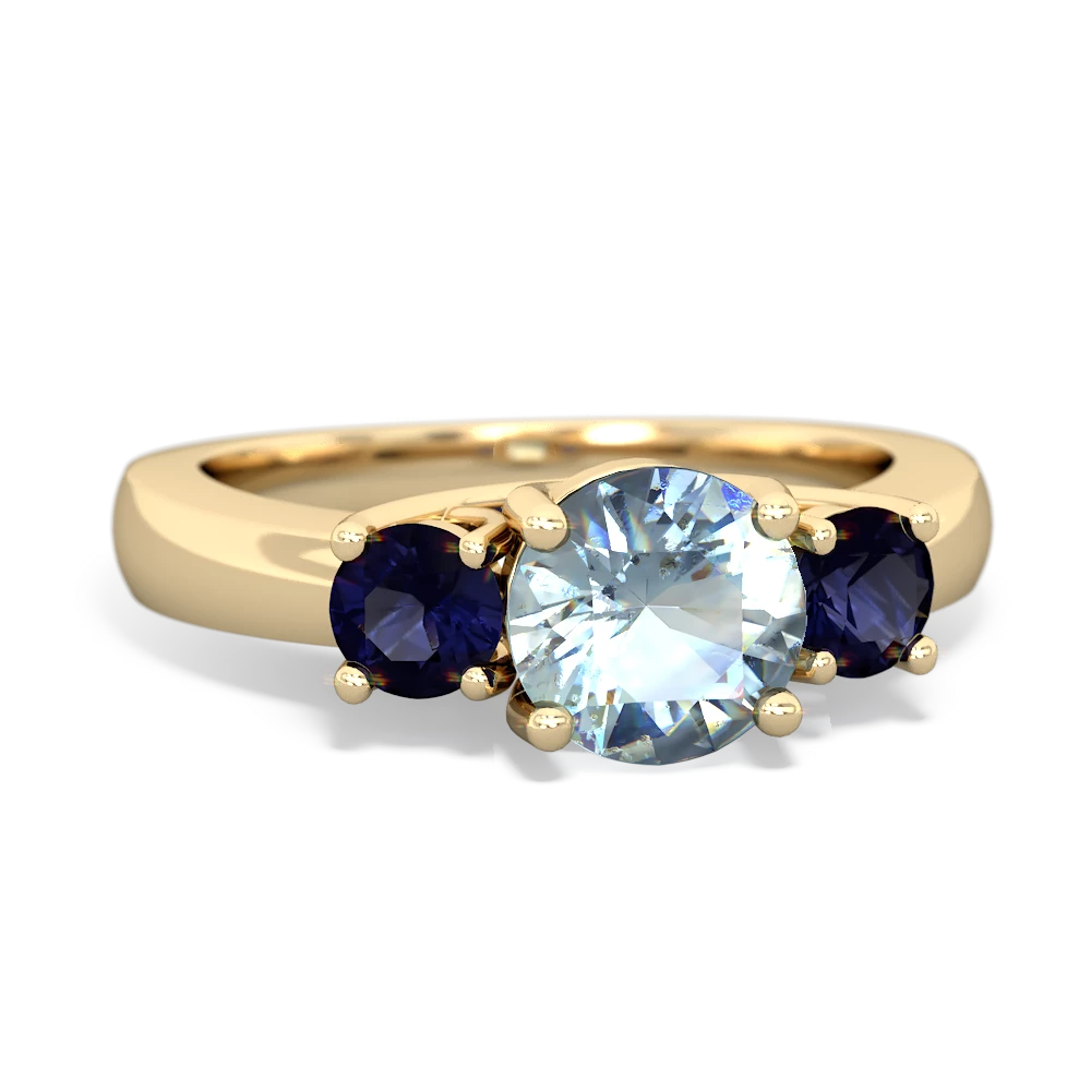 Aquamarine Three Stone Round Trellis 14K Yellow Gold ring R4018