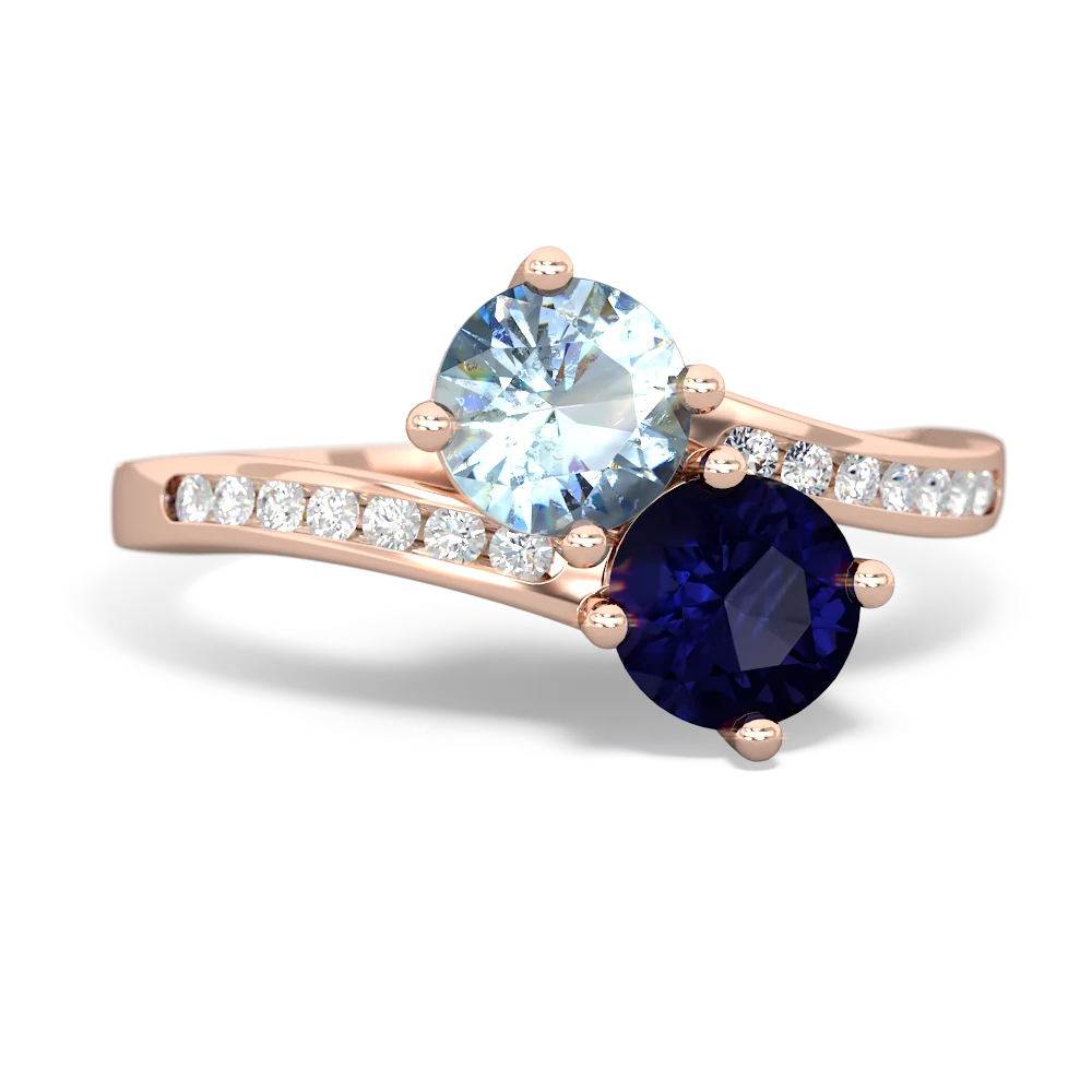 Aquamarine Channel Set Two Stone 14K Rose Gold ring R5303