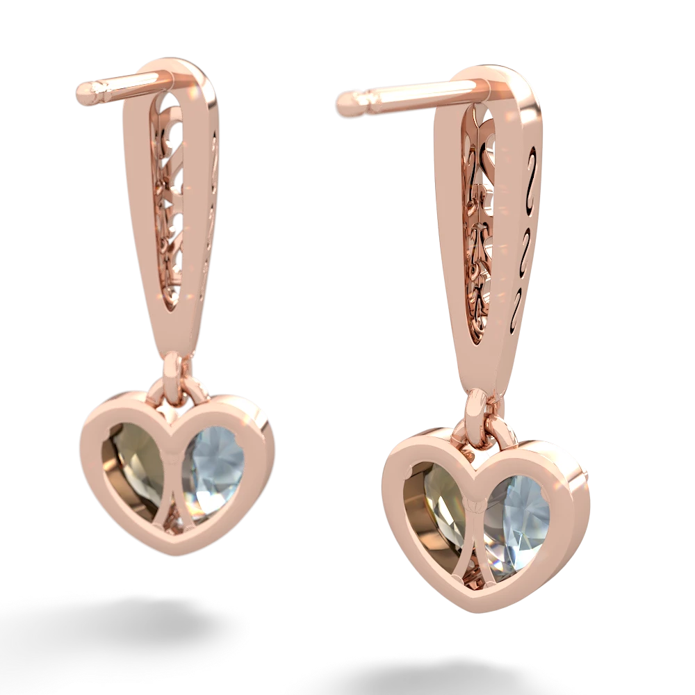 Aquamarine Filligree Heart 14K Rose Gold earrings E5070