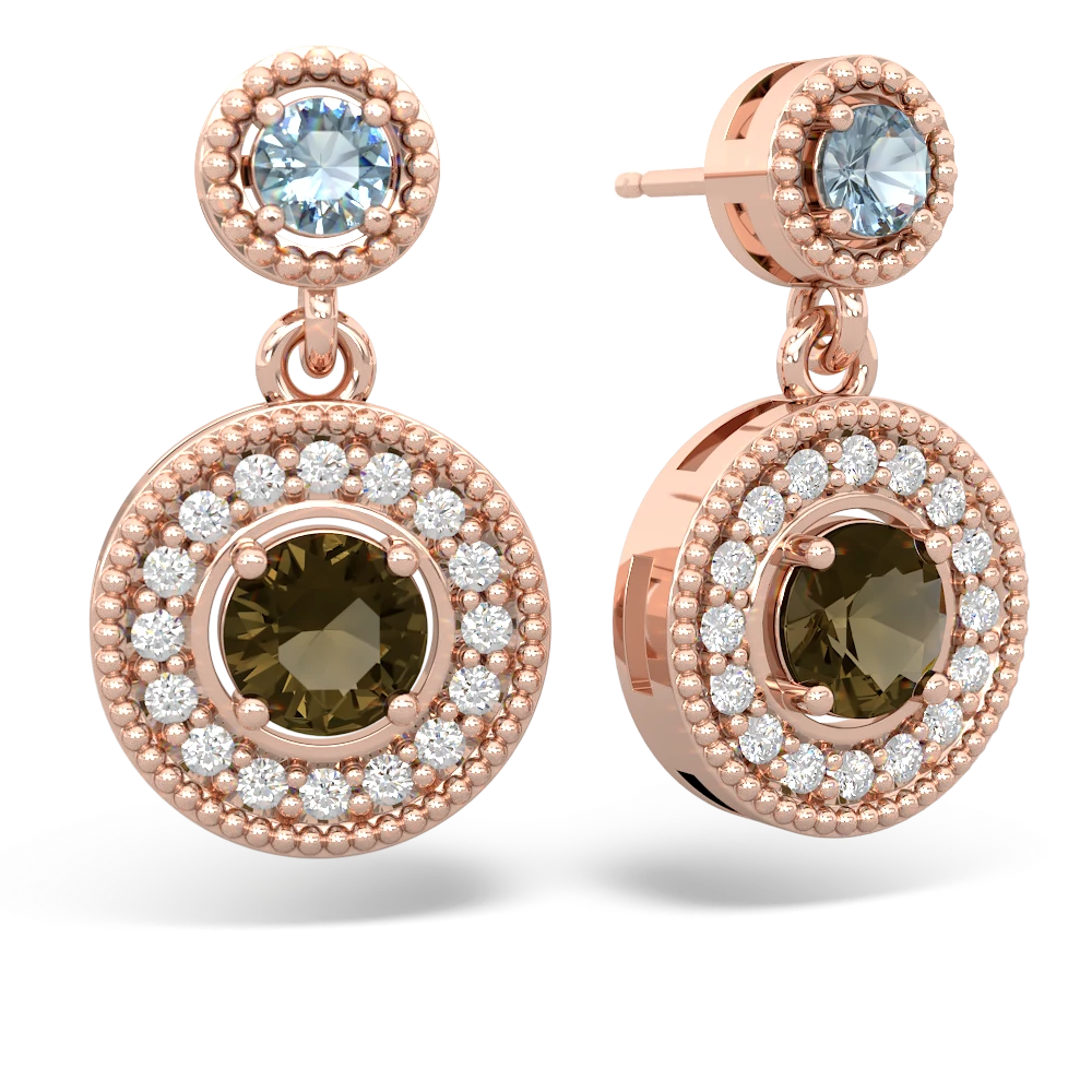 Aquamarine Halo Dangle 14K Rose Gold earrings E5319