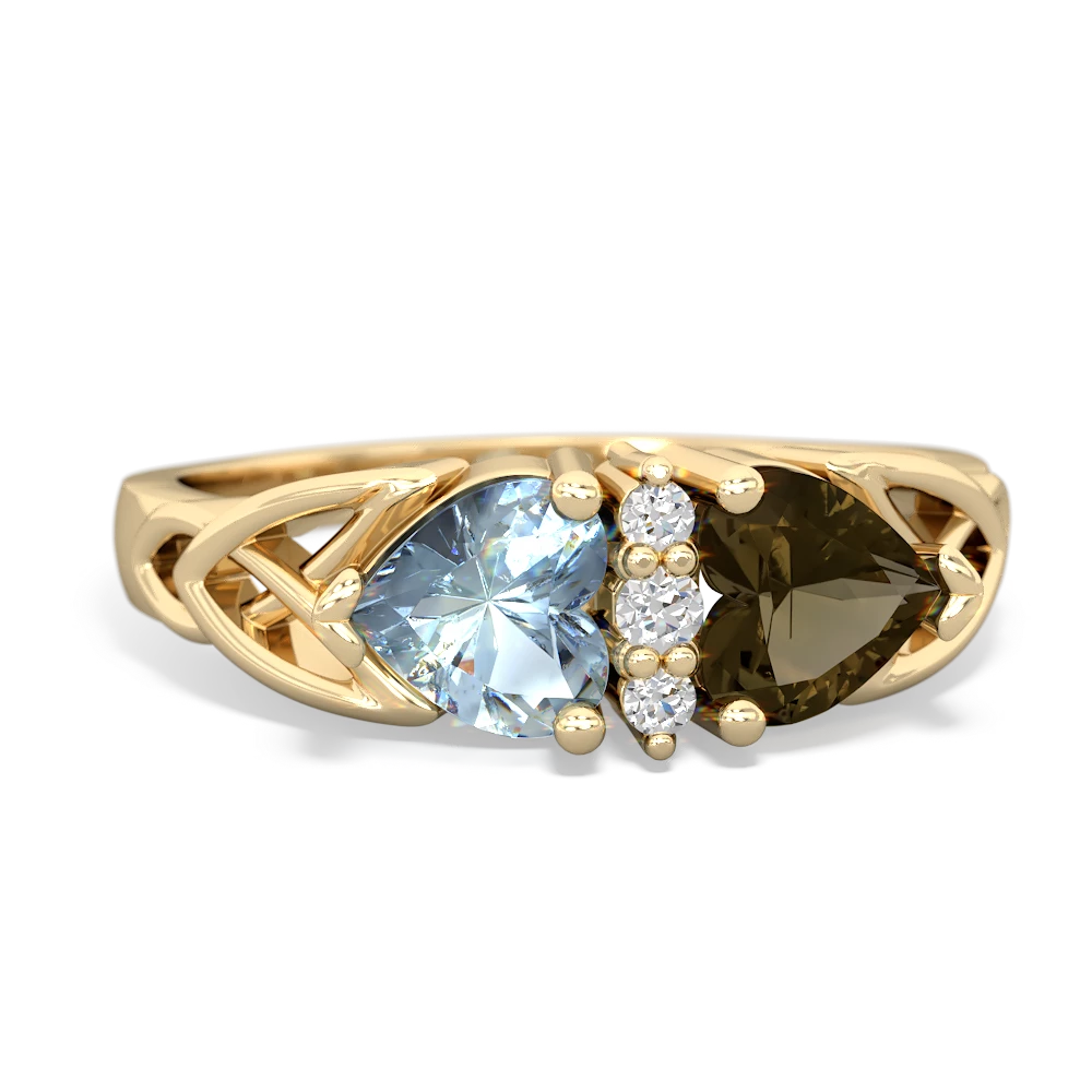 Aquamarine Celtic Knot Double Heart 14K Yellow Gold ring R5040