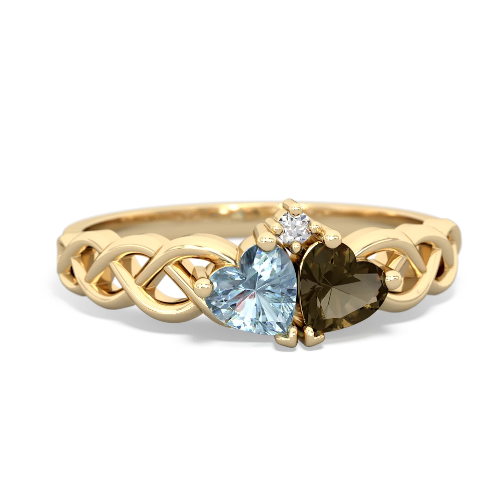 Aquamarine Heart To Heart Braid 14K Yellow Gold ring R5870