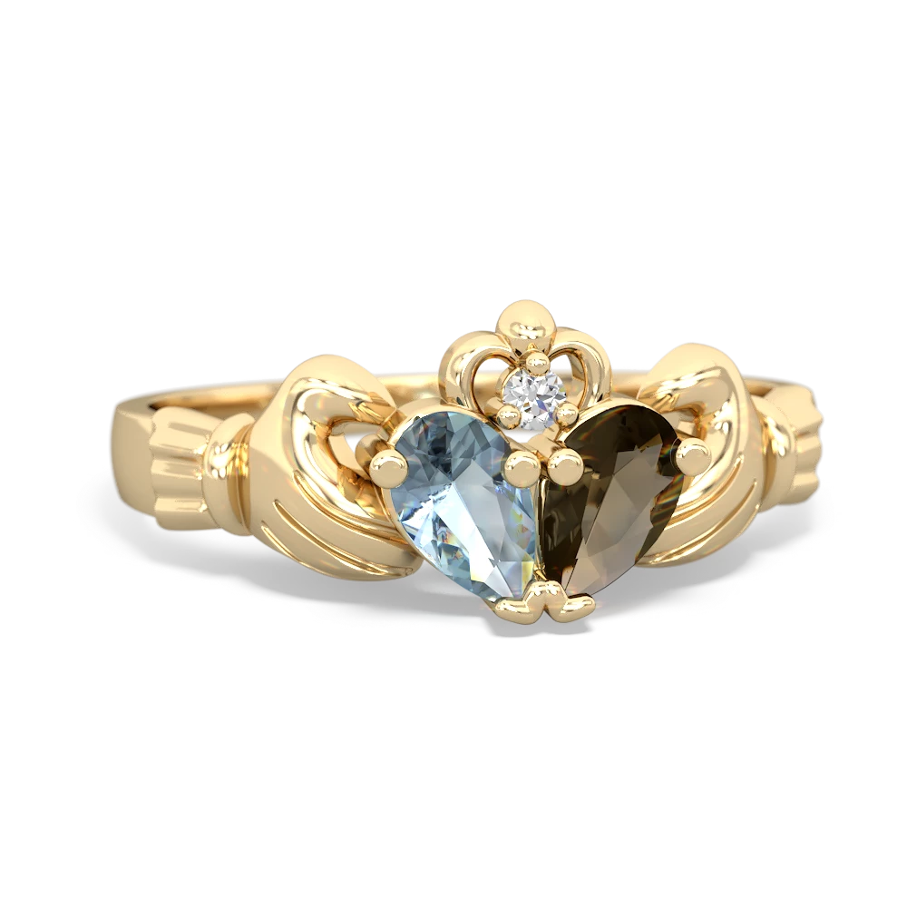 Aquamarine 'Our Heart' Claddagh 14K Yellow Gold ring R2388