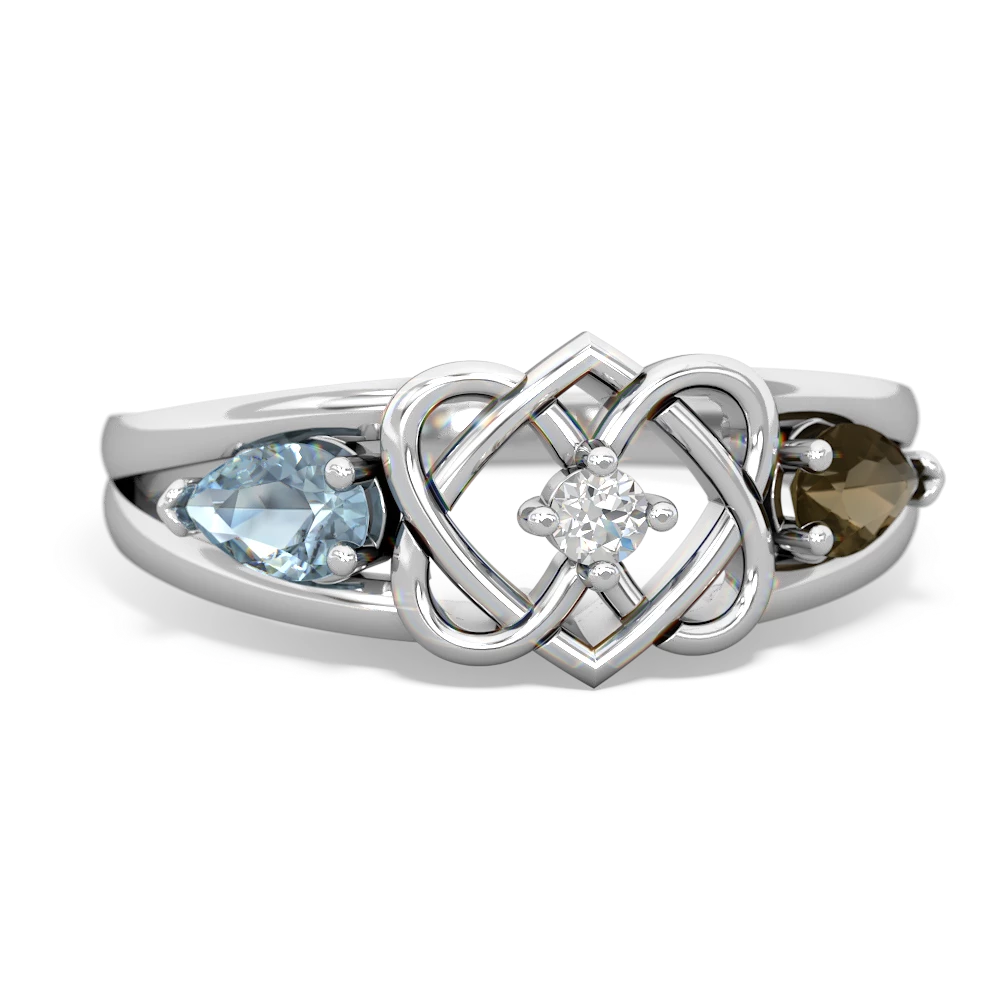 Aquamarine Hearts Intertwined 14K White Gold ring R5880