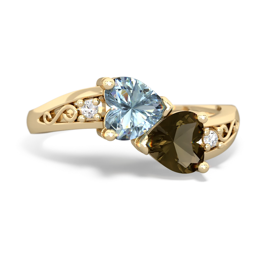 Aquamarine Snuggling Hearts 14K Yellow Gold ring R2178