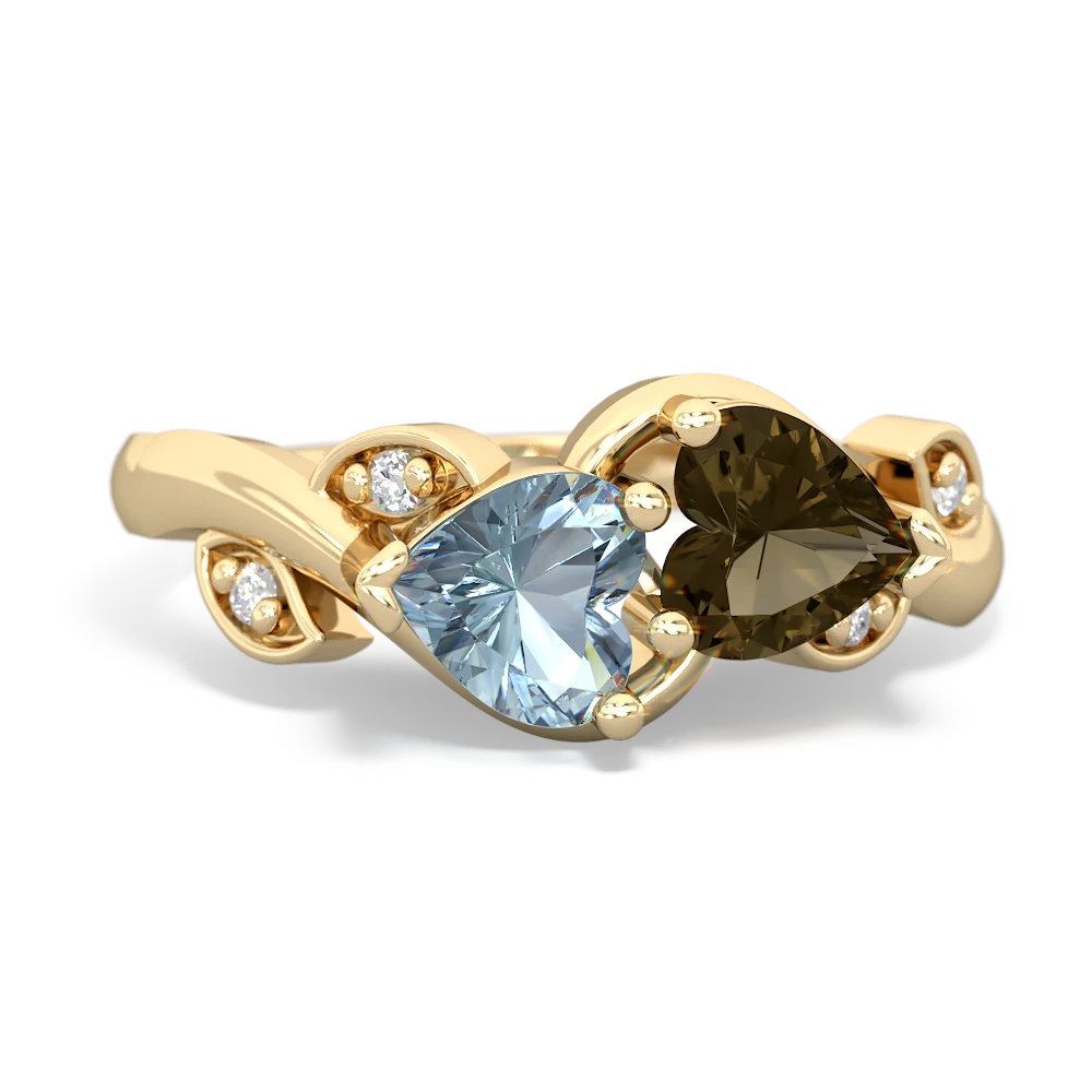 Aquamarine Floral Elegance 14K Yellow Gold ring R5790