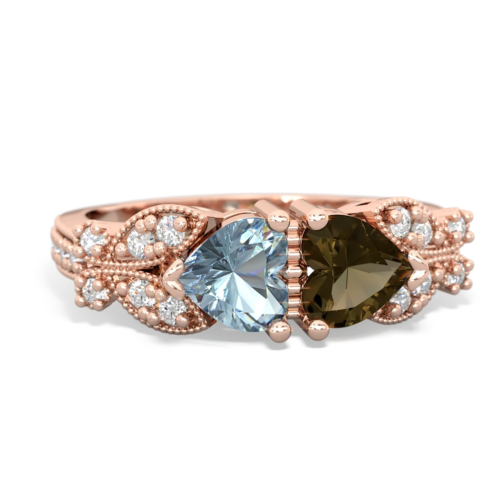 Aquamarine Diamond Butterflies 14K Rose Gold ring R5601