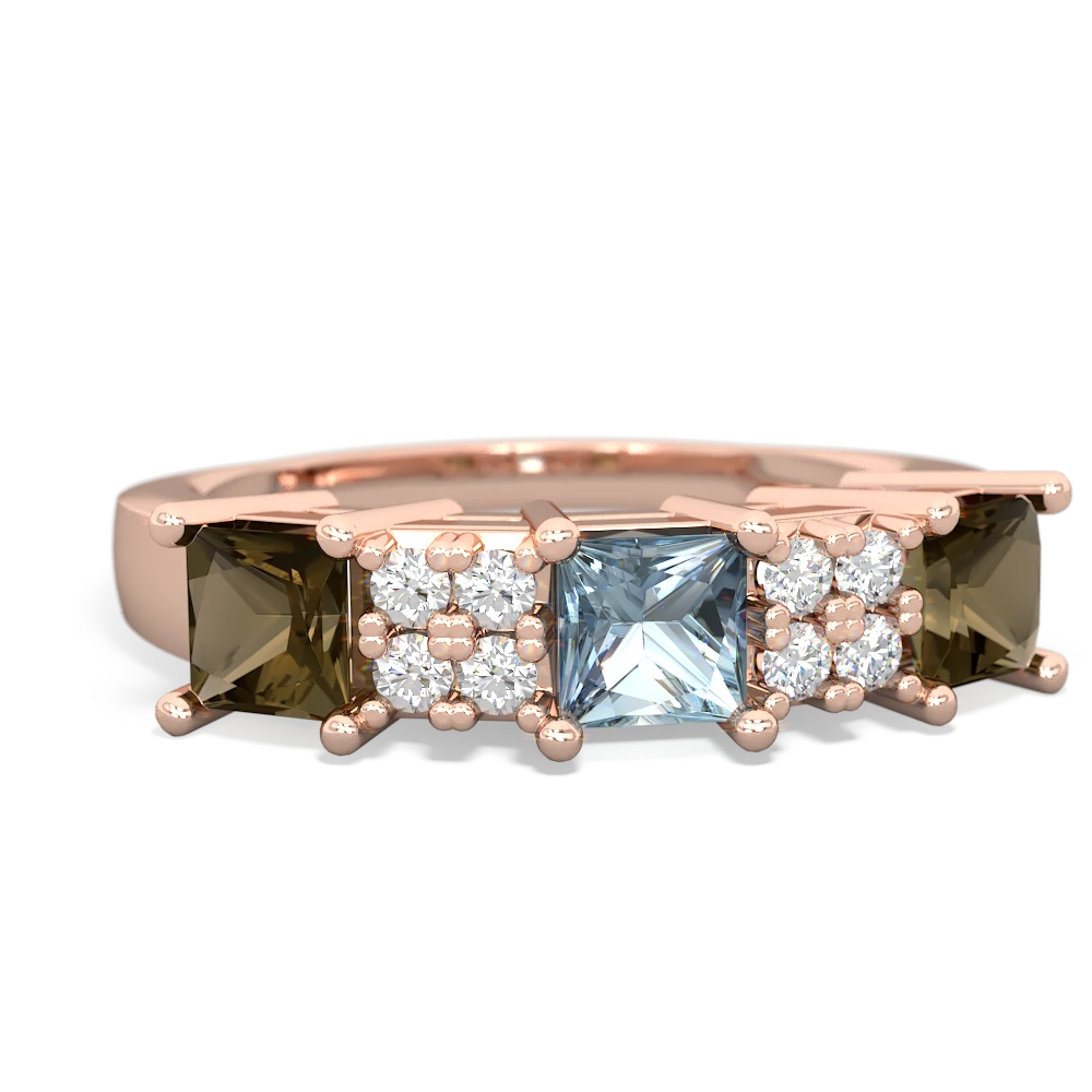 Aquamarine Three Stone Diamond Cluster 14K Rose Gold ring R2592