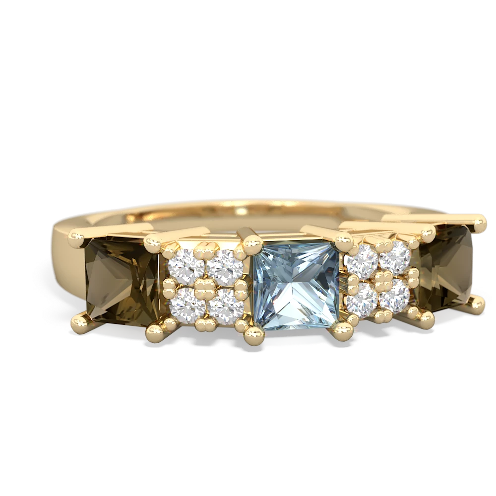 Aquamarine Three Stone Diamond Cluster 14K Yellow Gold ring R2592