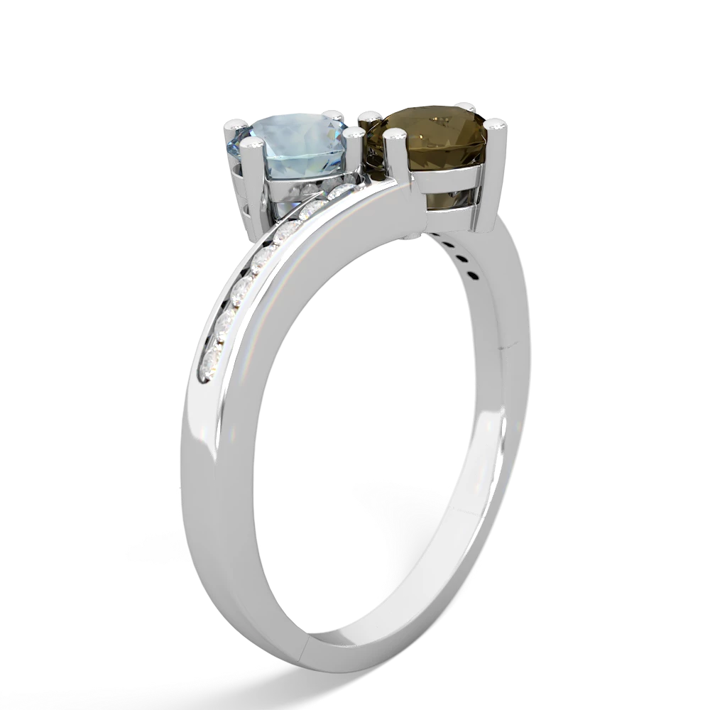 Aquamarine Channel Set Two Stone 14K White Gold ring R5303