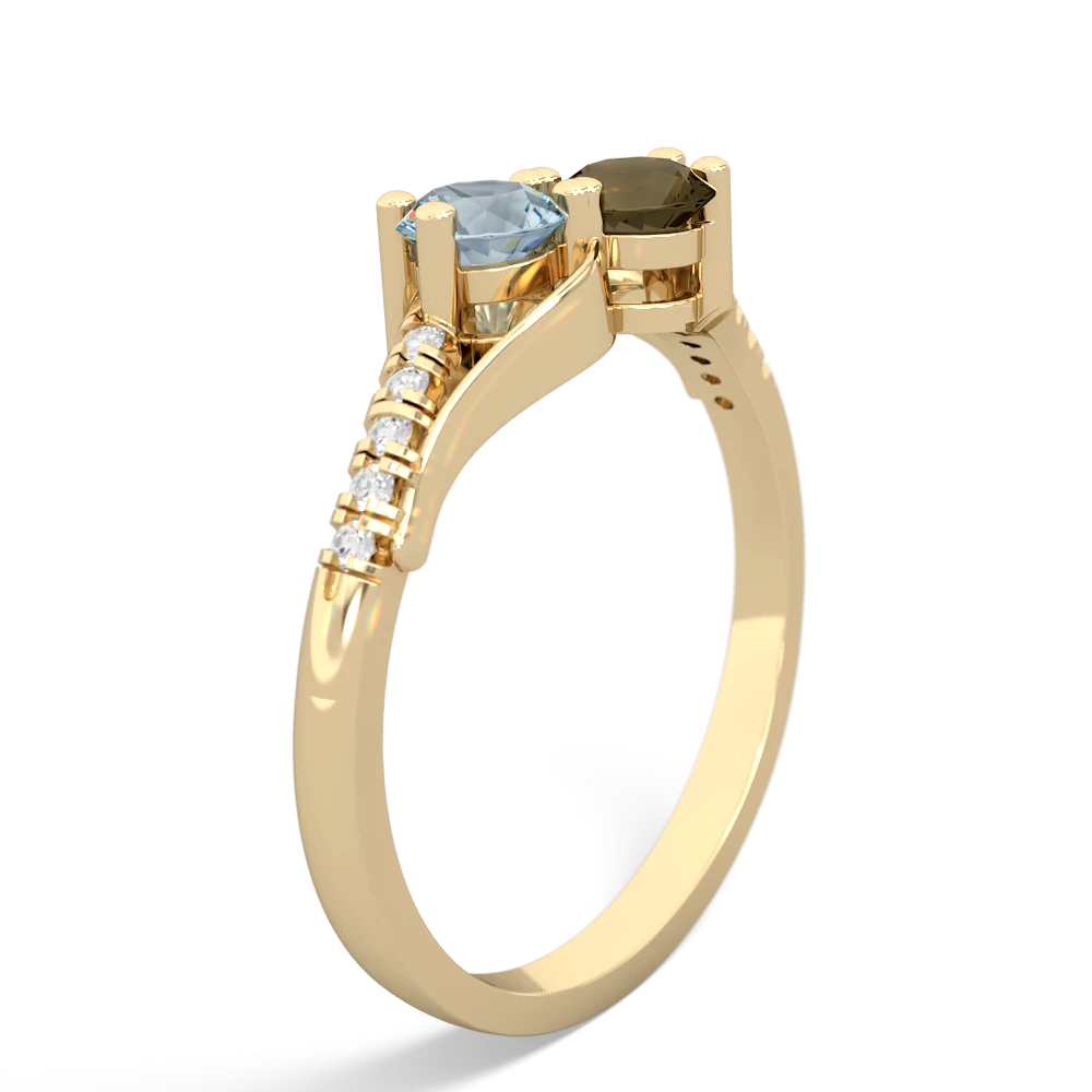 Aquamarine Infinity Pave Two Stone 14K Yellow Gold ring R5285