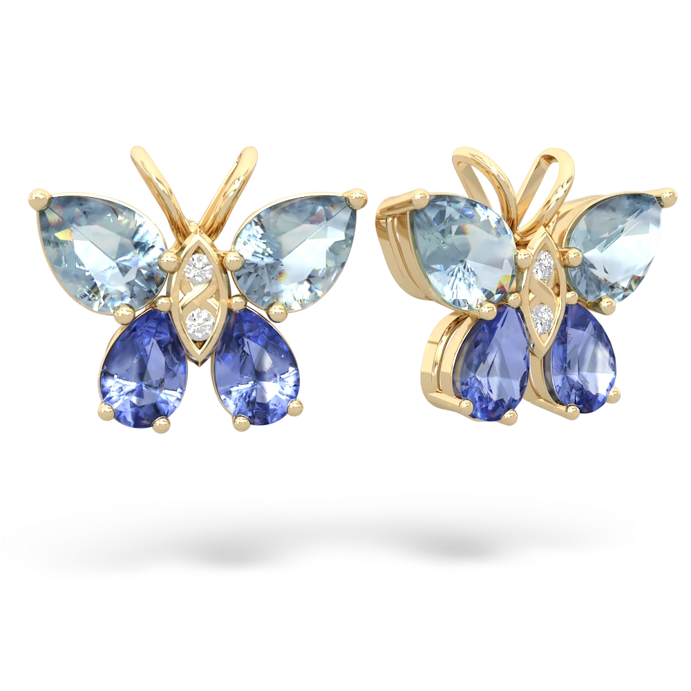 Aquamarine Butterfly 14K Yellow Gold earrings E2215