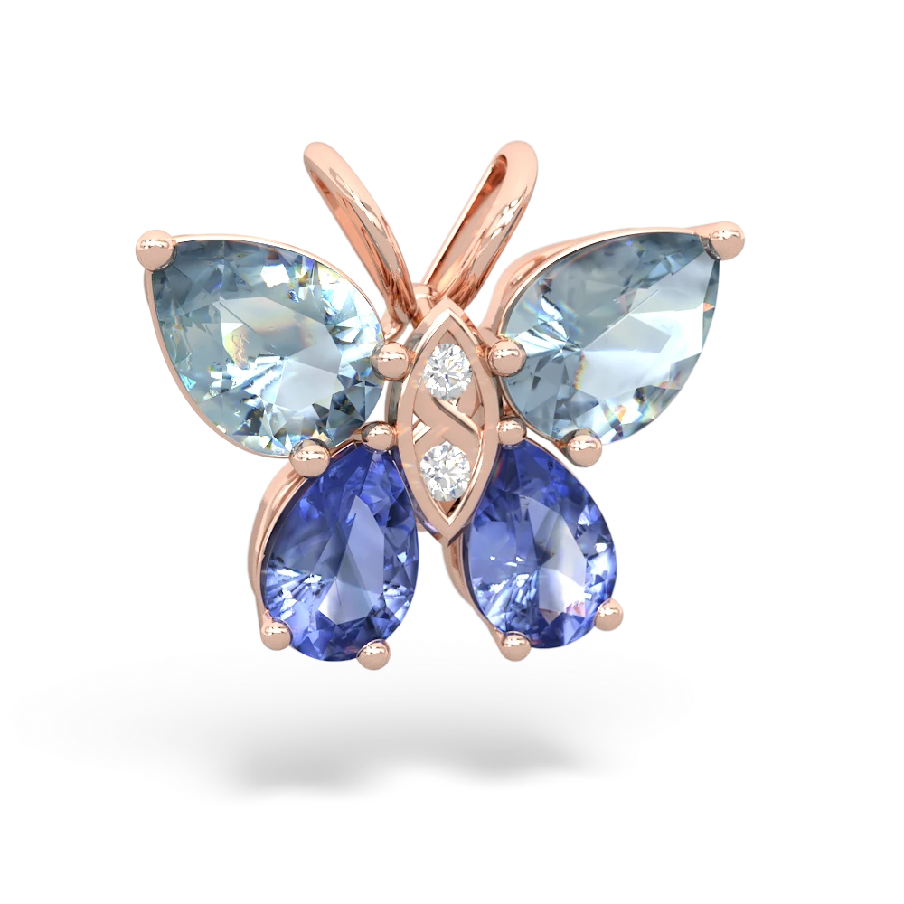 Aquamarine Butterfly 14K Rose Gold pendant P2215