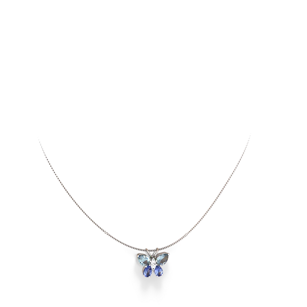 Aquamarine Butterfly 14K White Gold pendant P2215