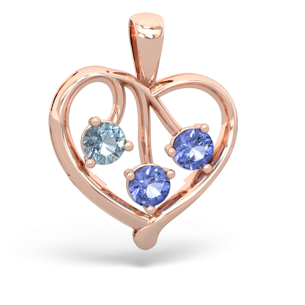 Aquamarine Glowing Heart 14K Rose Gold pendant P2233