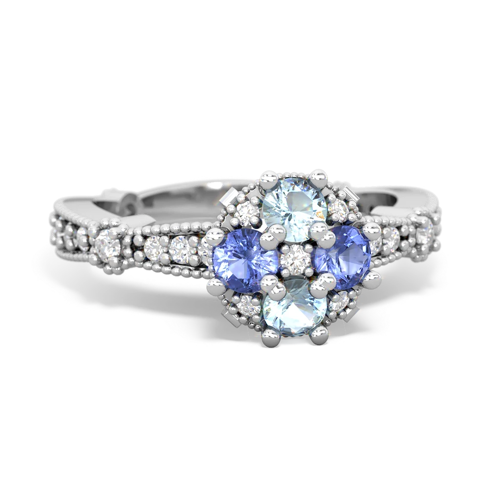 Aquamarine Sparkling Tiara Cluster 14K White Gold ring R26293RD