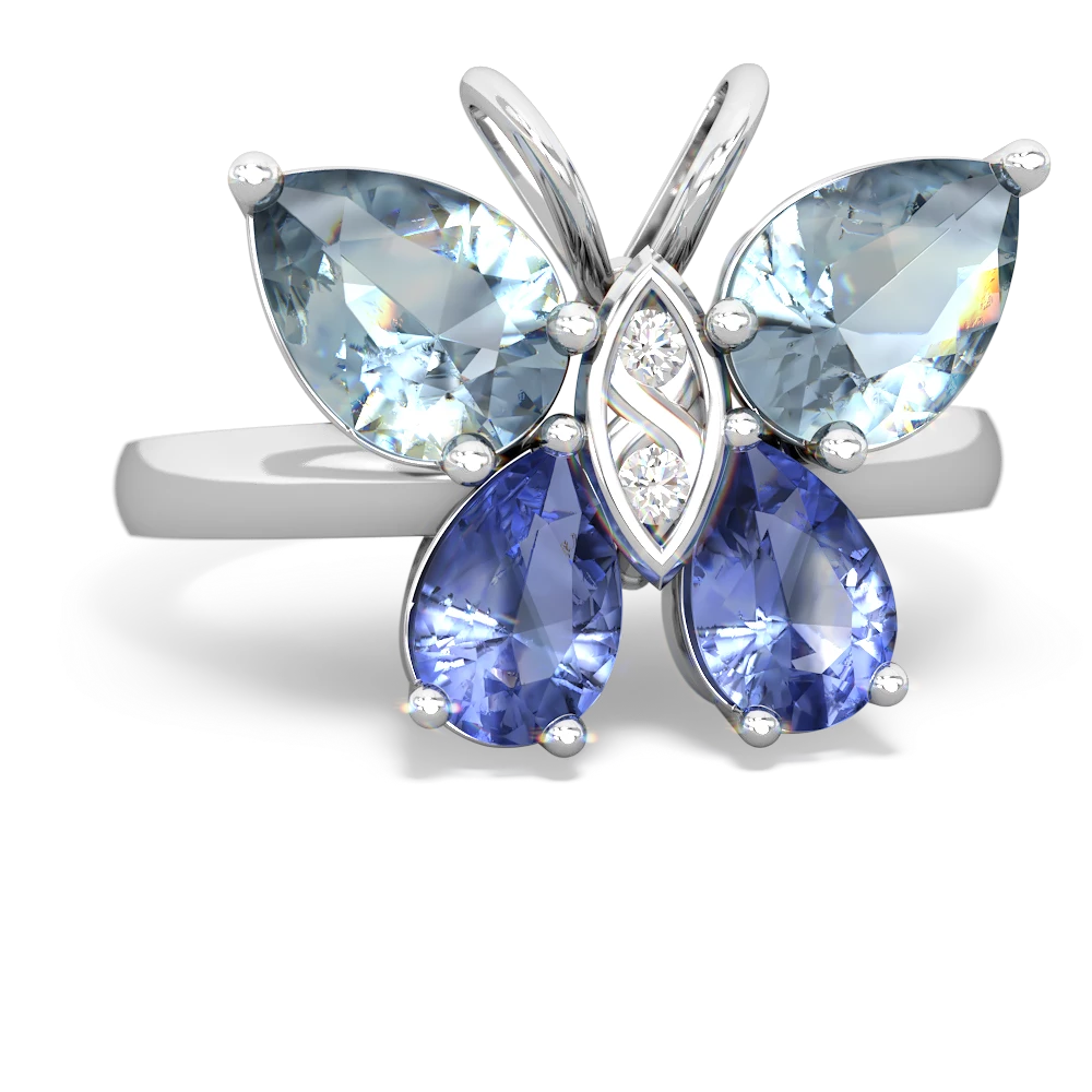 Aquamarine Butterfly 14K White Gold ring R2215