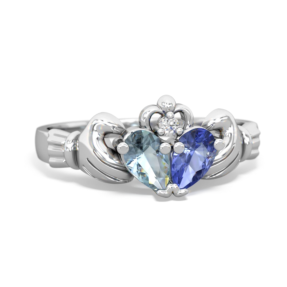 Aquamarine 'Our Heart' Claddagh 14K White Gold ring R2388