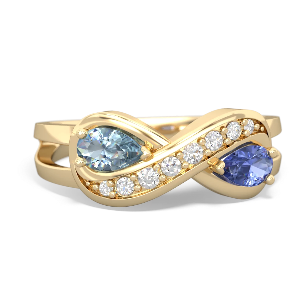 Aquamarine Diamond Infinity 14K Yellow Gold ring R5390