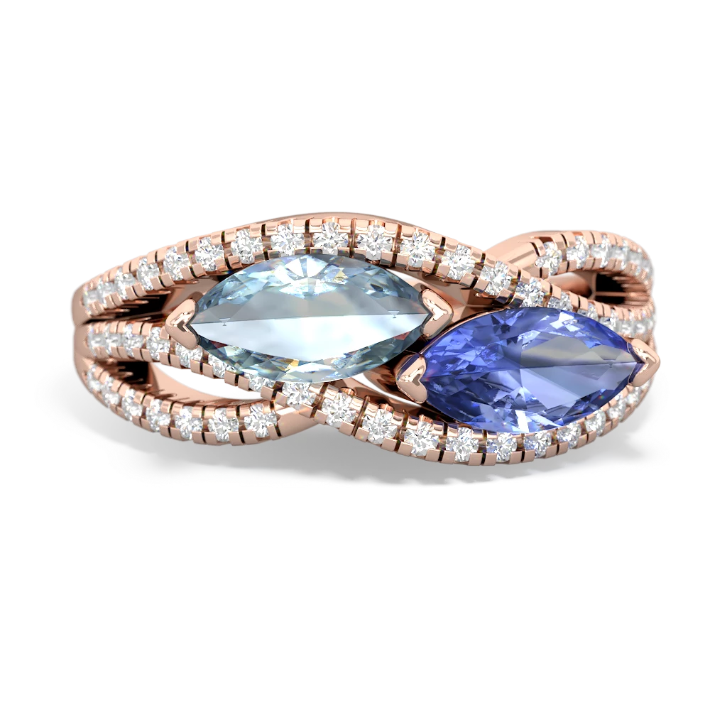 Aquamarine Diamond Rivers 14K Rose Gold ring R3070