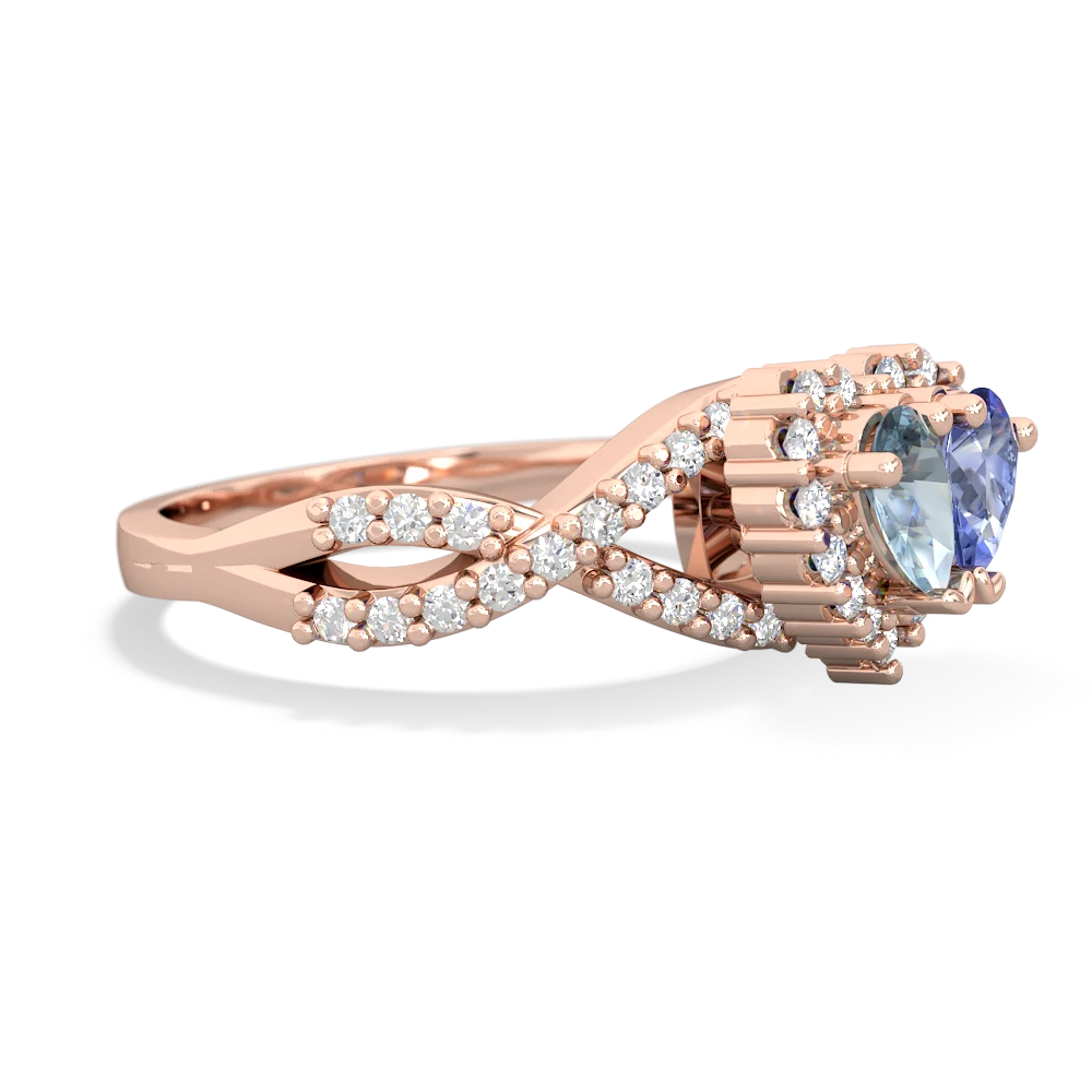 Aquamarine Diamond Twist 'One Heart' 14K Rose Gold ring R2640HRT