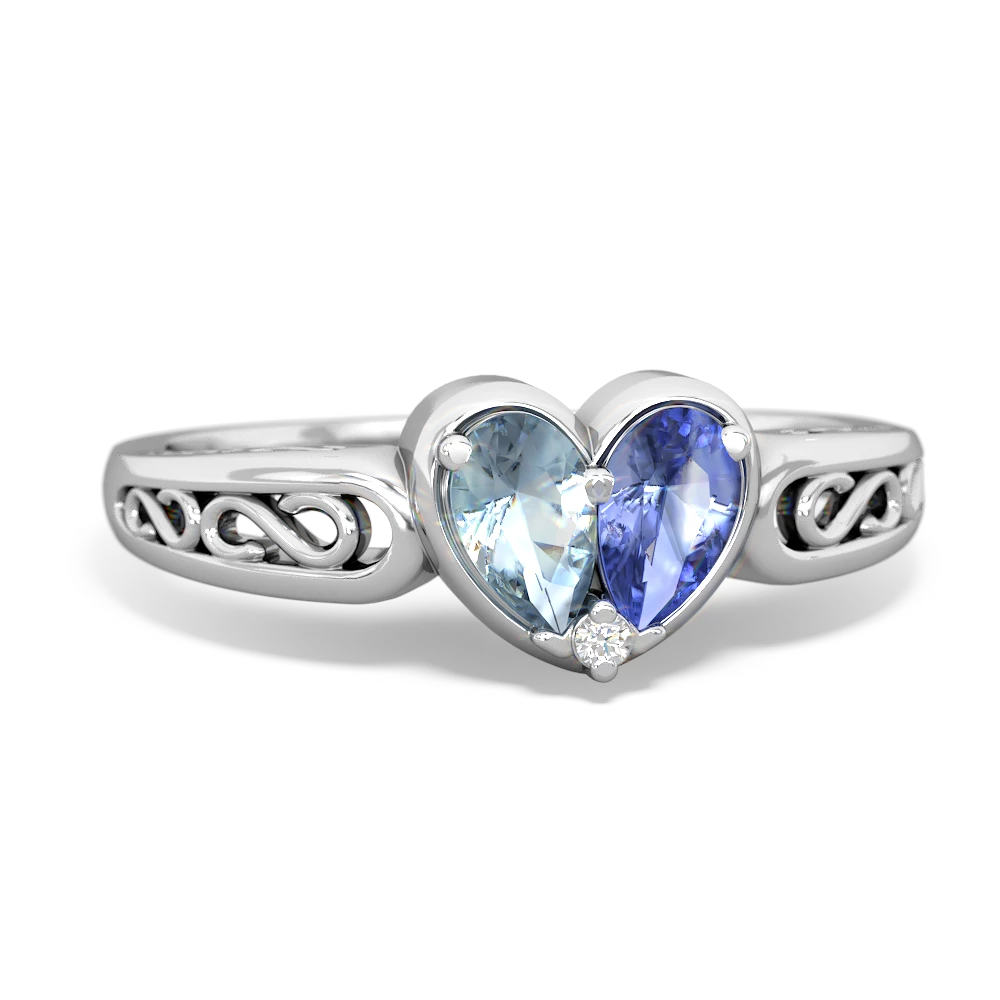 Aquamarine Filligree 'One Heart' 14K White Gold ring R5070