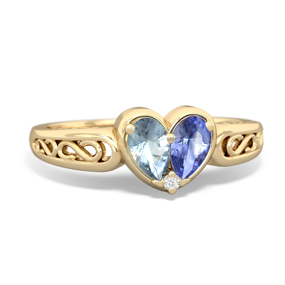 Aquamarine Filligree 'One Heart' 14K Yellow Gold ring R5070