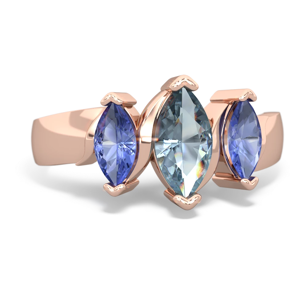 Aquamarine Three Peeks 14K Rose Gold ring R2433