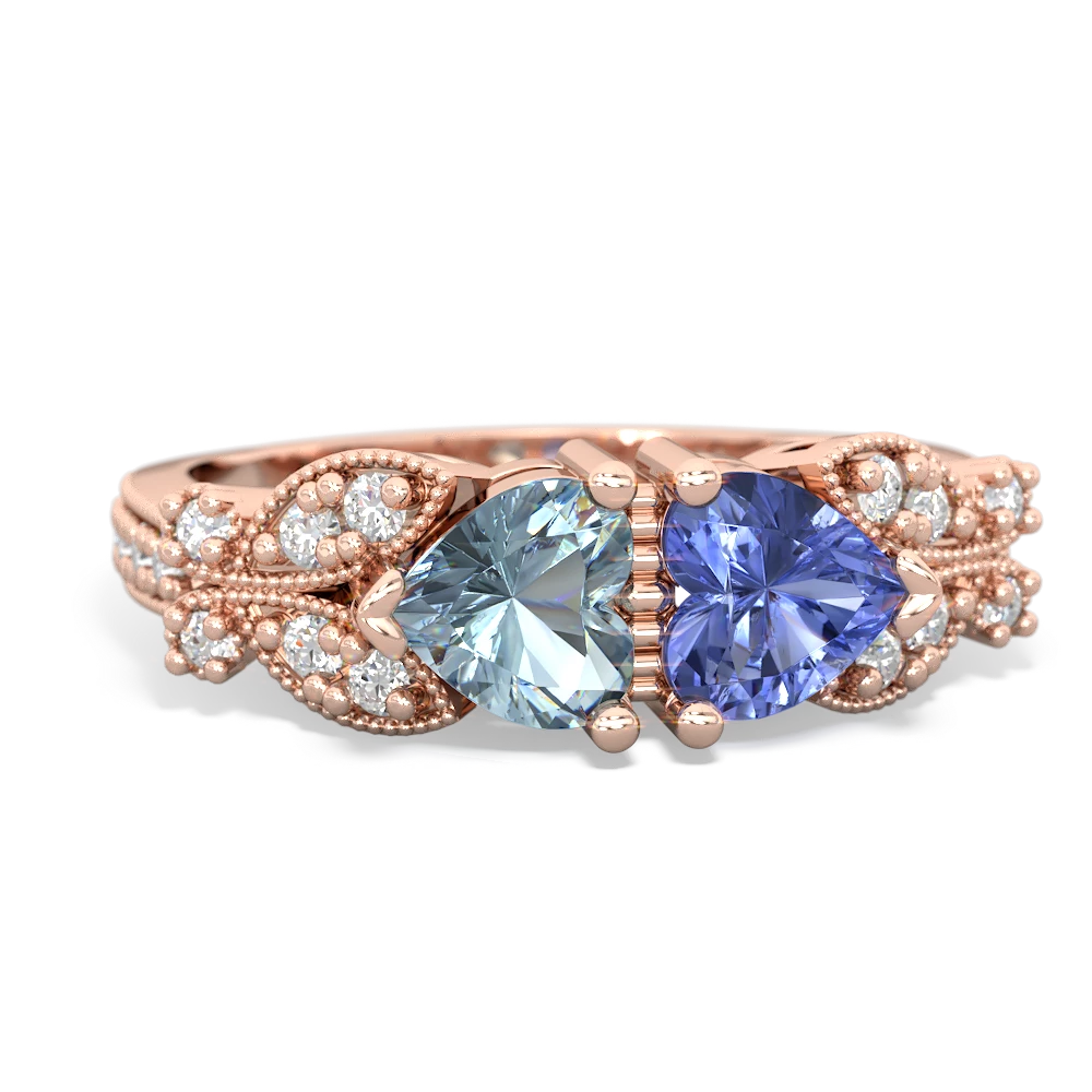 Aquamarine Diamond Butterflies 14K Rose Gold ring R5601