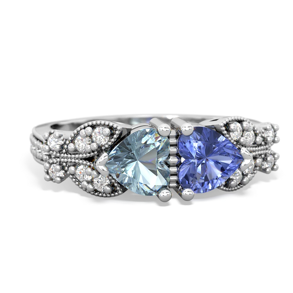 Aquamarine Diamond Butterflies 14K White Gold ring R5601