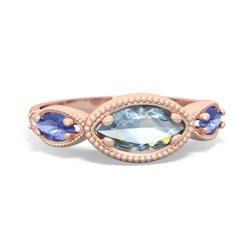 Aquamarine Milgrain Marquise 14K Rose Gold ring R5700