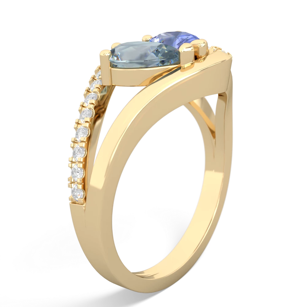 Aquamarine Nestled Heart Keepsake 14K Yellow Gold ring R5650