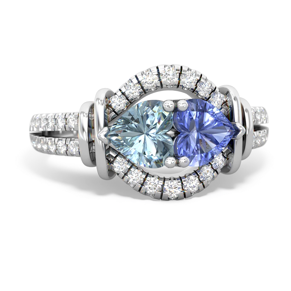 Aquamarine Art-Deco Keepsake 14K White Gold ring R5630