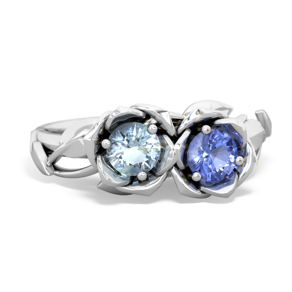 Aquamarine Rose Garden 14K White Gold ring R5510