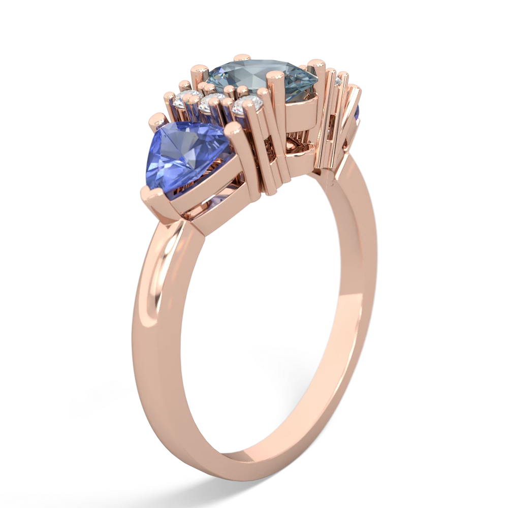 Aquamarine Antique Style Three Stone 14K Rose Gold ring R2186