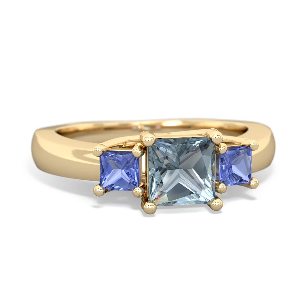 Aquamarine Three Stone Trellis 14K Yellow Gold ring R4015