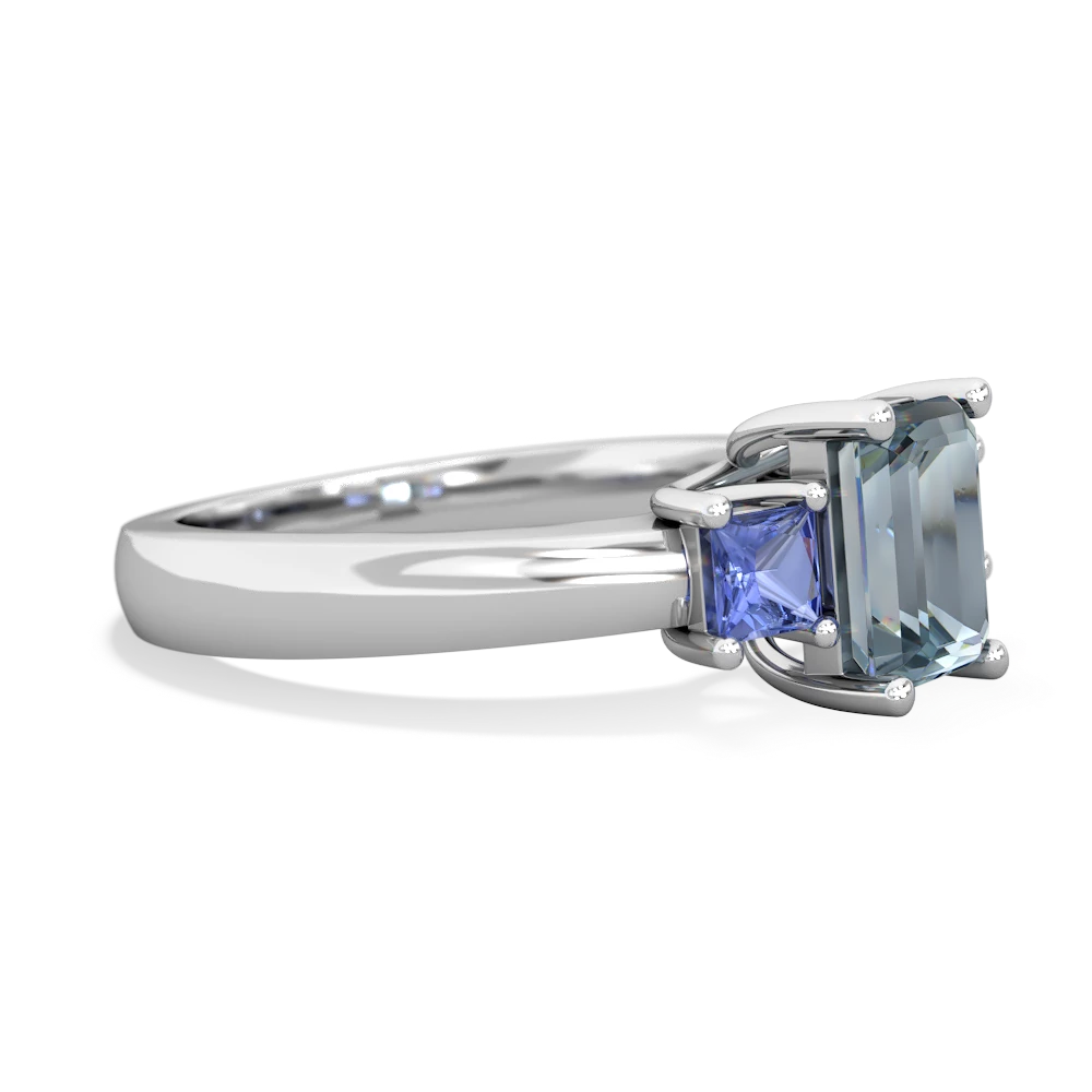 Aquamarine Three Stone Emerald-Cut Trellis 14K White Gold ring R4021