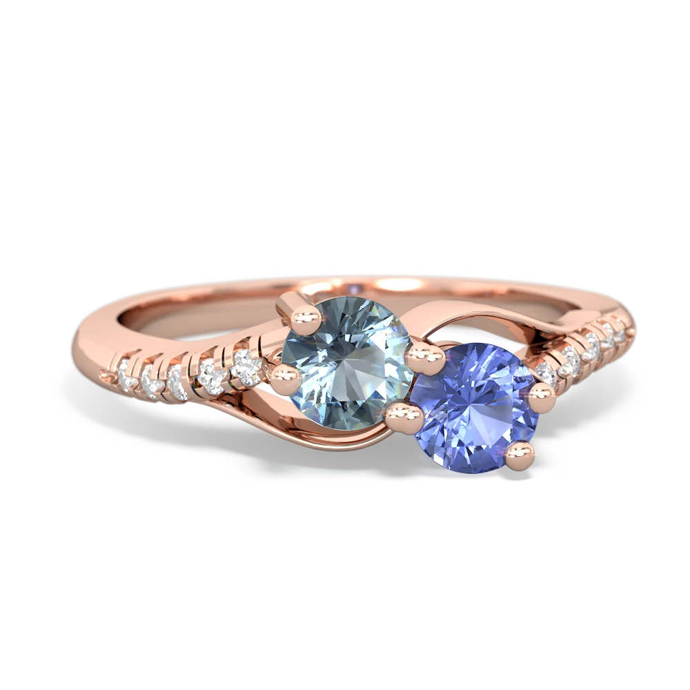 Aquamarine Infinity Pave Two Stone 14K Rose Gold ring R5285