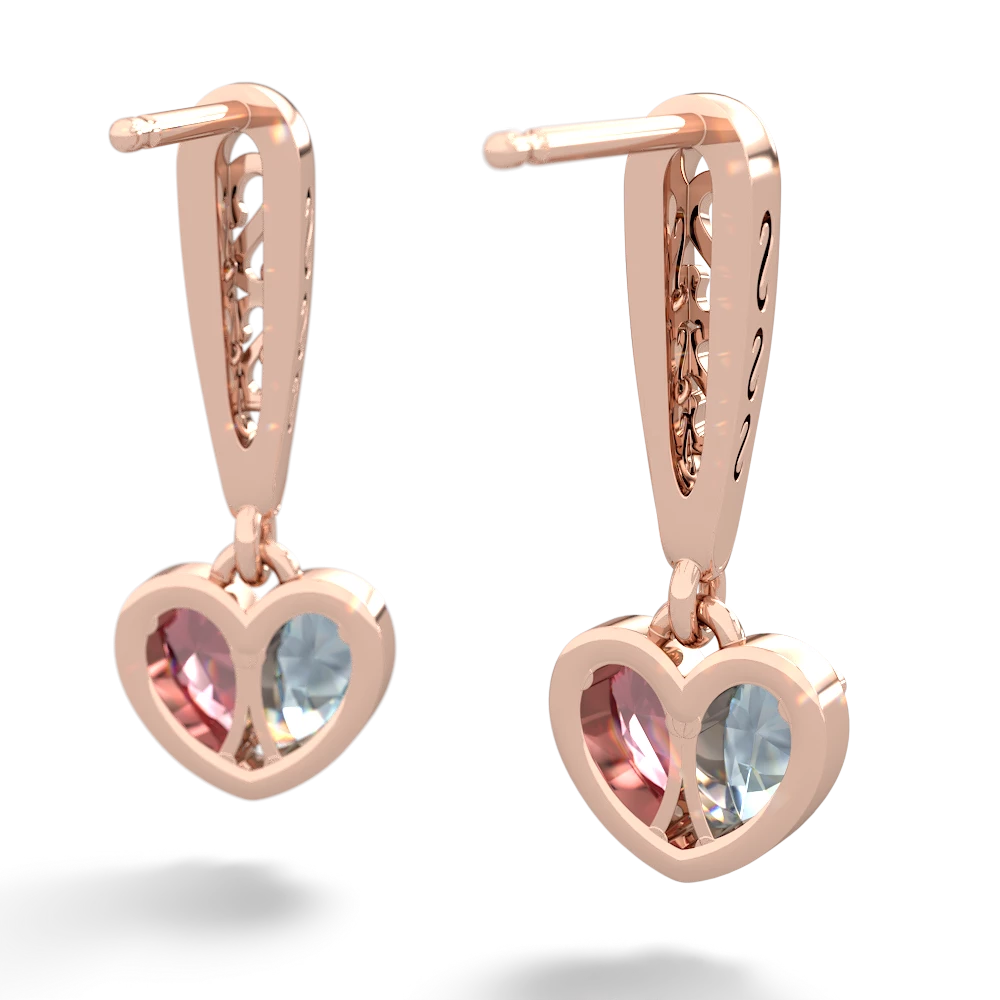 Aquamarine Filligree Heart 14K Rose Gold earrings E5070