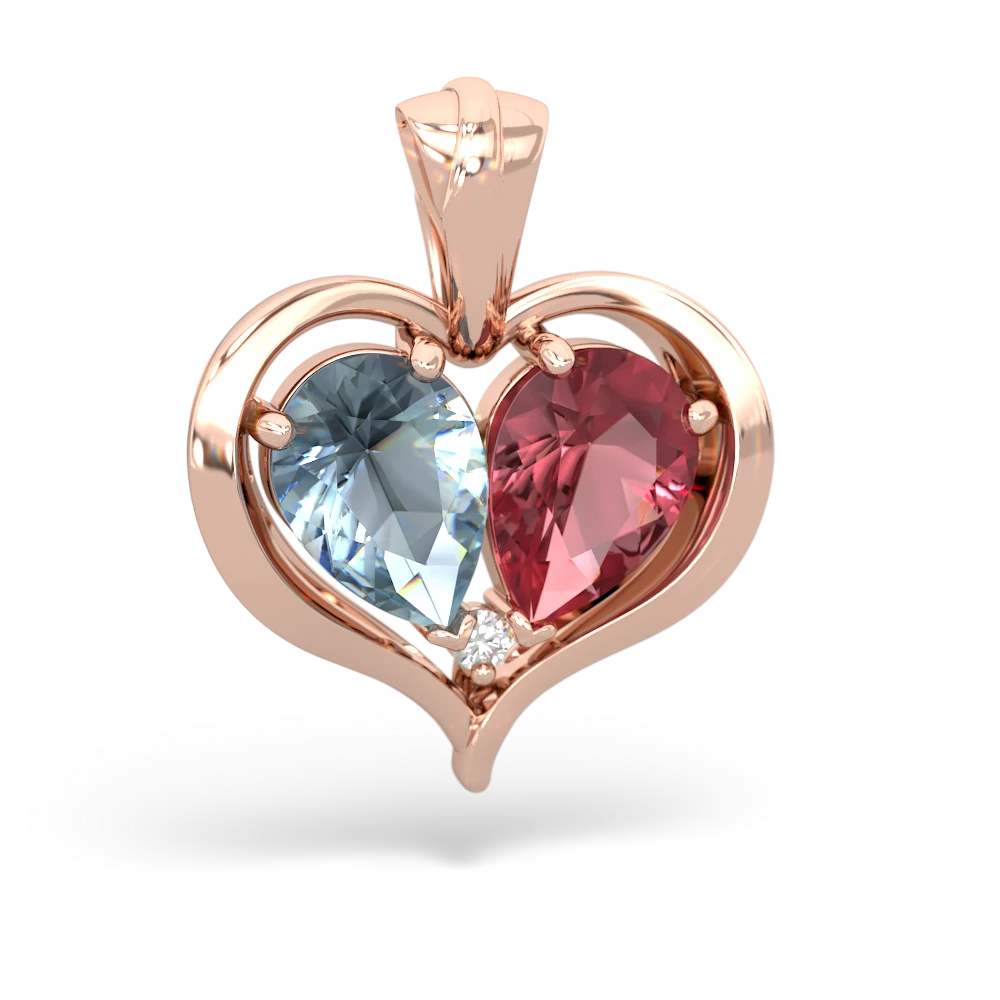 Aquamarine Two Become One 14K Rose Gold pendant P5330